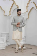 Luxury Ice Blue Prince Coat with Digital Thread Embroidery - Image 2