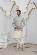 Luxury Ice Blue Prince Coat with Digital Thread Embroidery - Image 3