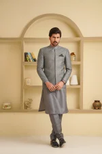 Grey Prince Coat with premium digital thread embroidery for men