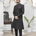 Black Sherwani with Digital Thread Embroidery for Men