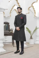 Black Sherwani with Digital Thread Embroidery for Men
