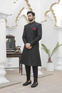 Black Sherwani with Digital Thread Embroidery for Men