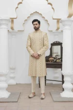 Skin Gold Sherwani Luxury Digital Thread & Handmade Embroidery - Image 2