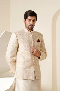 Off White Prince Coat with Premium Digital Thread Embroidery for Men